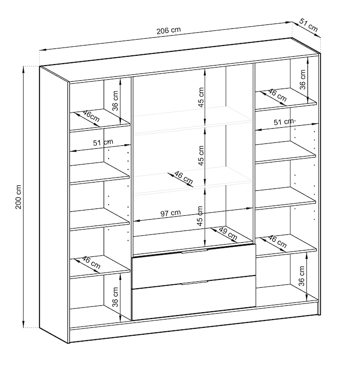 Szafa czterodrzwiowa Kelly z lustrem i dwiema szufladami 206 cm dąb artisan  - zdjęcie 5