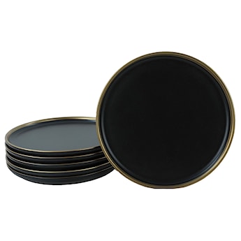 Zestaw 6 talerzy Klaspe z ceramiki kamionkowej średnica 22 cm czarne/złote