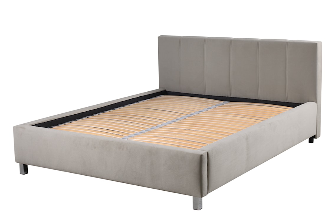 Łóżko tapicerowane z pojemnikiem Caseya jasnobeżowe 160/200 cm w tkaninie hydrofobowej welur nogi srebrne 