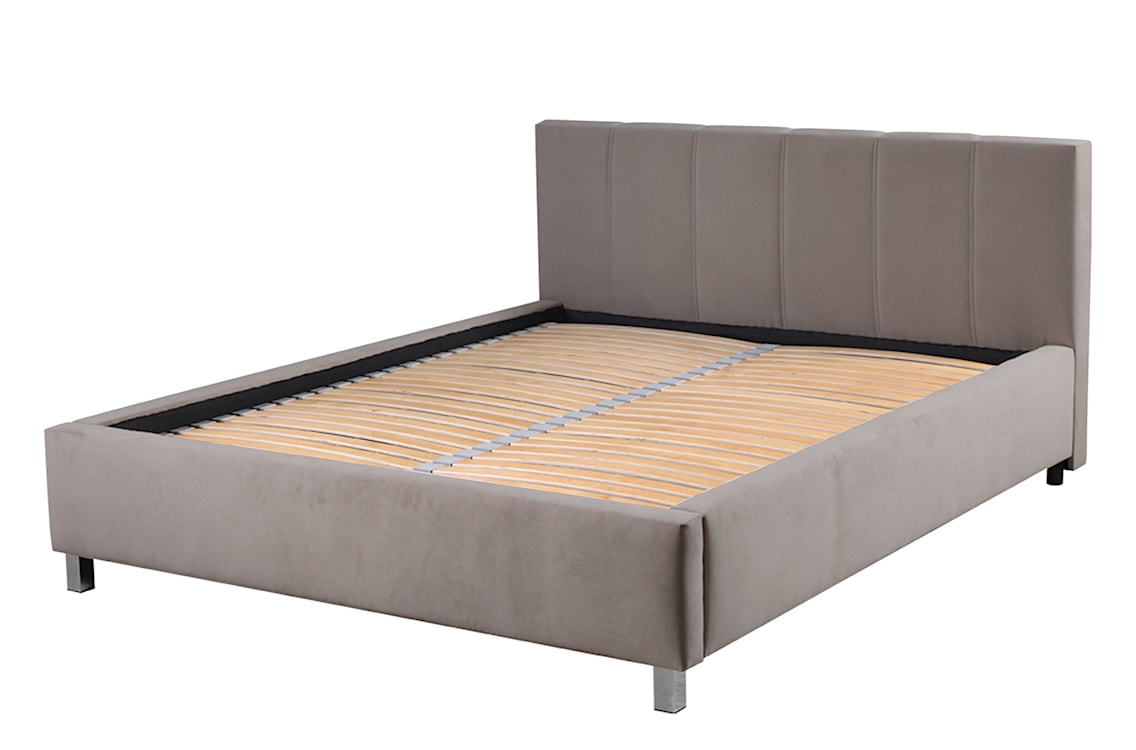 Łóżko tapicerowane z pojemnikiem Caseya beżowe 160/200 cm w tkaninie hydrofobowej welur nogi srebrne 