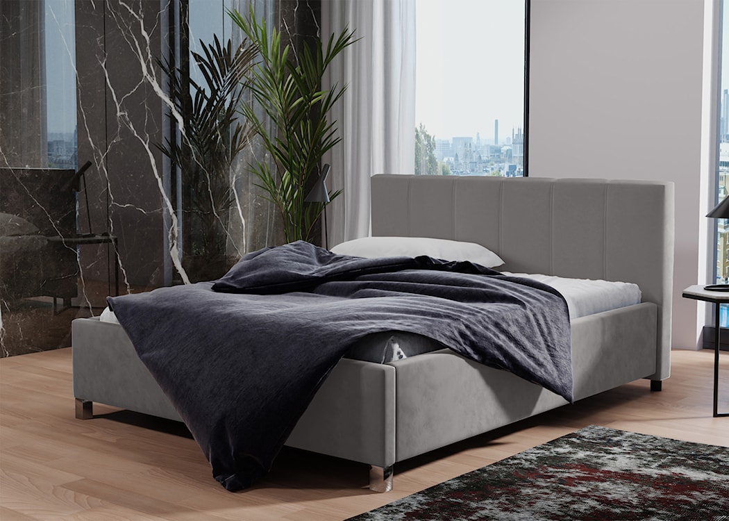 Łóżko tapicerowane z pojemnikiem Caseya grafitowe 140/200 cm w tkaninie hydrofobowej welur nogi srebrne  - zdjęcie 2