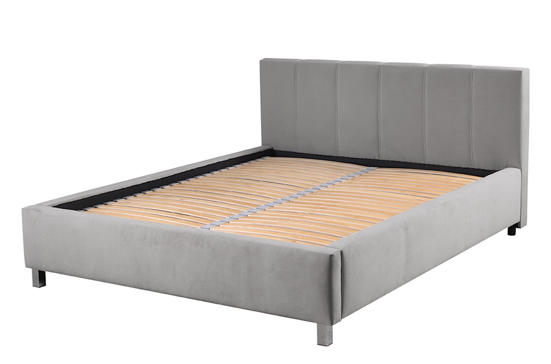 Łóżko tapicerowane z pojemnikiem Caseya grafitowe 160/200 cm w tkaninie hydrofobowej welur nogi srebrne 