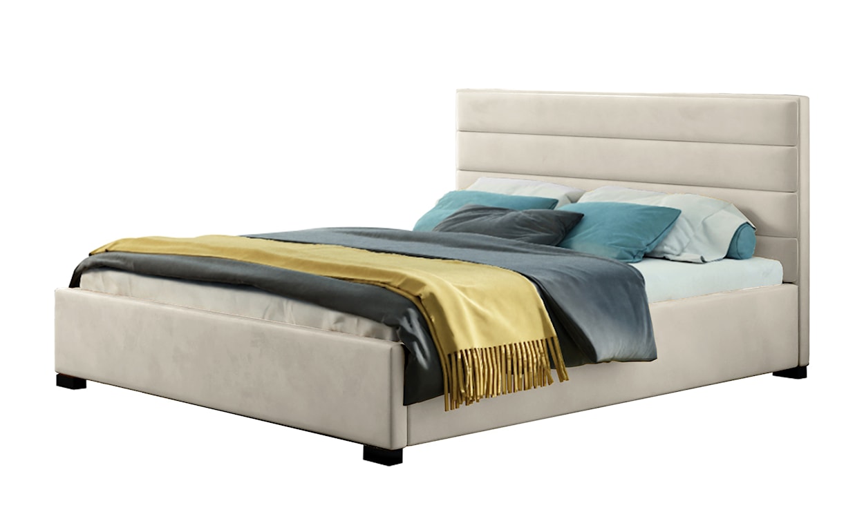 Łóżko tapicerowane z pojemnikiem Mesara kremowe 140/200 cm w tkaninie hydrofobowej welur nogi srebrne 