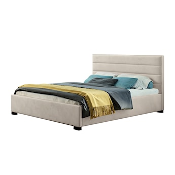 Łóżko tapicerowane z pojemnikiem Mesara szarobeżowe 160/200 cm w tkaninie hydrofobowej welur nogi srebrne