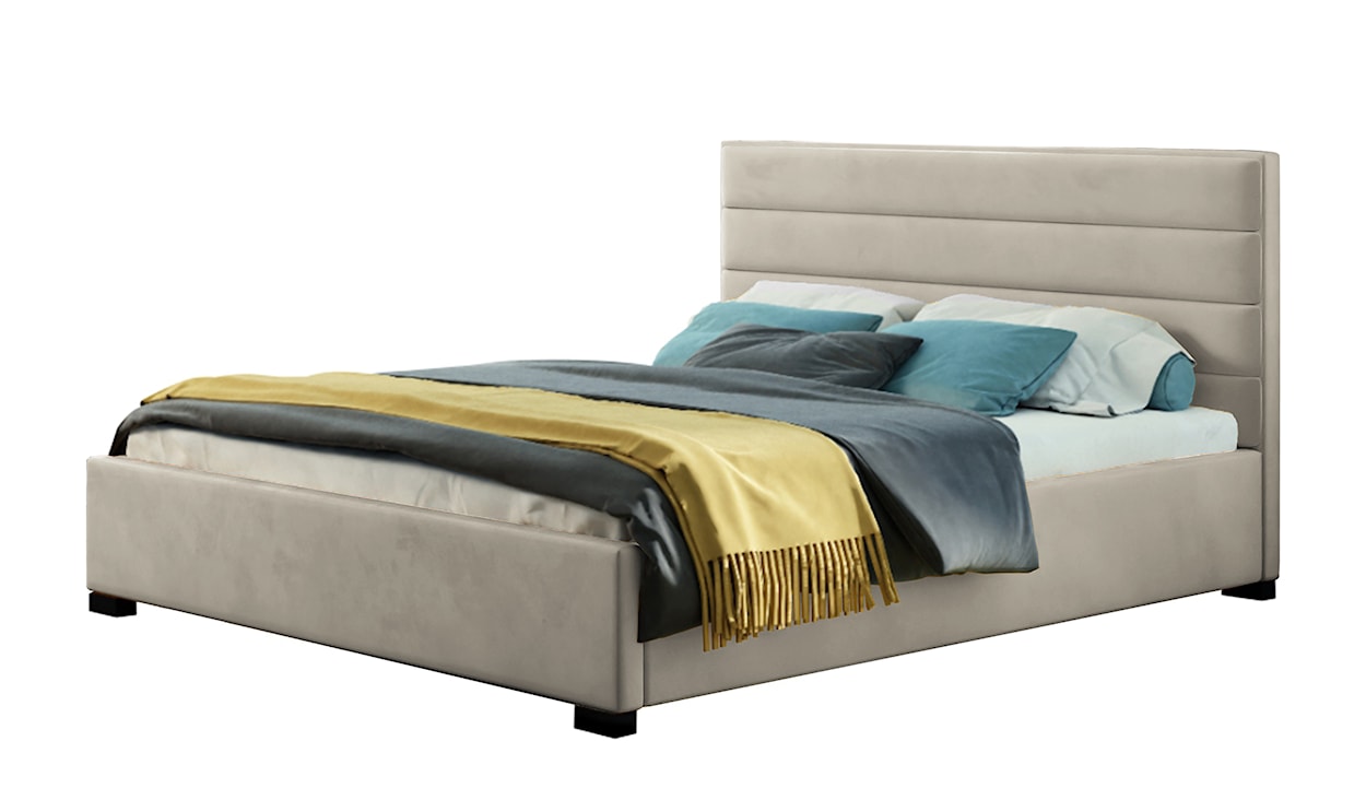 Łóżko tapicerowane z pojemnikiem Mesara jasnobeżowe 140/200 cm w tkaninie hydrofobowej welur nogi srebrne 
