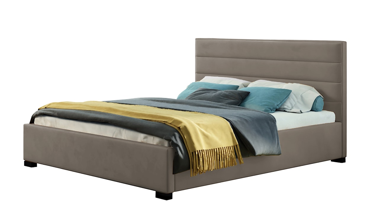 Łóżko tapicerowane z pojemnikiem Mesara beżowe 180/200 cm w tkaninie hydrofobowej welur nogi srebrne 