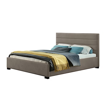 Łóżko tapicerowane z pojemnikiem Mesara beżowe 160/200 cm w tkaninie hydrofobowej welur nogi srebrne