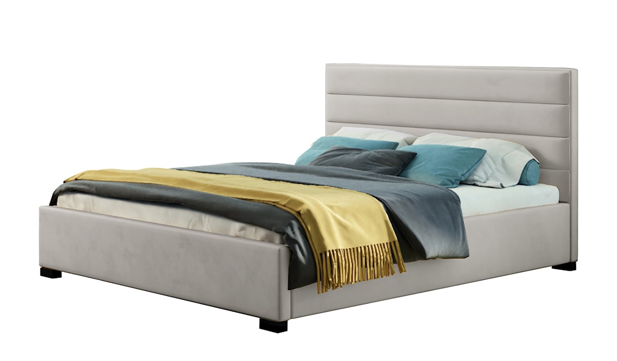 Łóżko tapicerowane z pojemnikiem Mesara jasnoszare 140/200 cm w tkaninie hydrofobowej welur nogi srebrne 