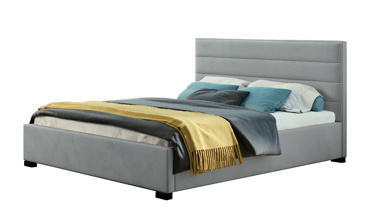 Łóżko tapicerowane z pojemnikiem Mesara szare 180/200 cm w tkaninie hydrofobowej welur nogi srebrne 