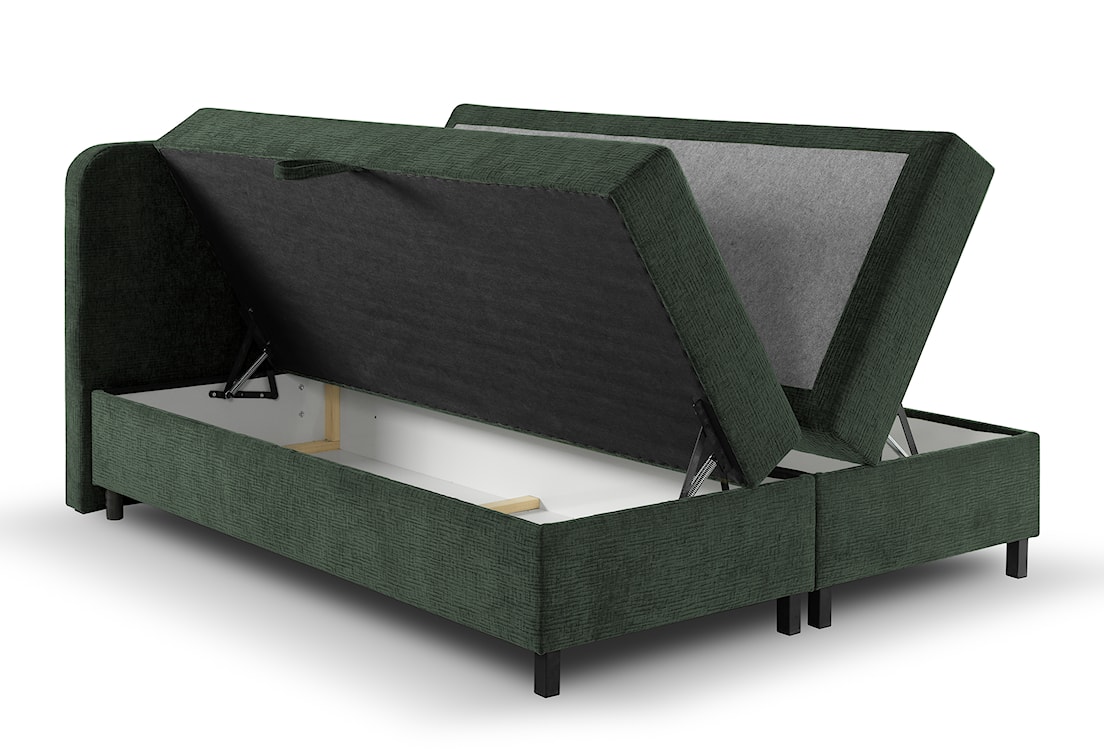 Łóżko kontynentalne z dwoma pojemnikami i topperem Noiro zielone 140/200 cm plecionka szenil nogi czarne  - zdjęcie 6