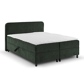 Łóżko kontynentalne z dwoma pojemnikami i topperem Noiro zielone 180/200 cm plecionka szenil nogi czarne