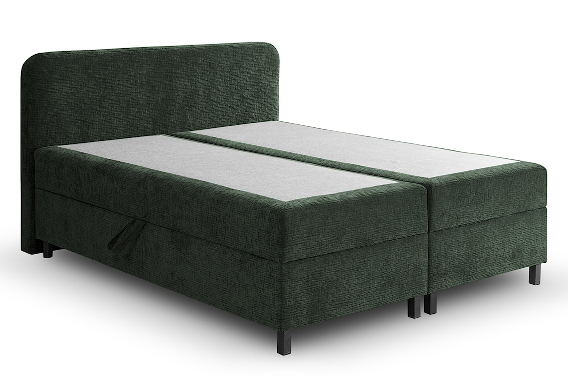 Łóżko kontynentalne z dwoma pojemnikami i topperem Noiro zielone 140/200 cm plecionka szenil nogi czarne  - zdjęcie 5