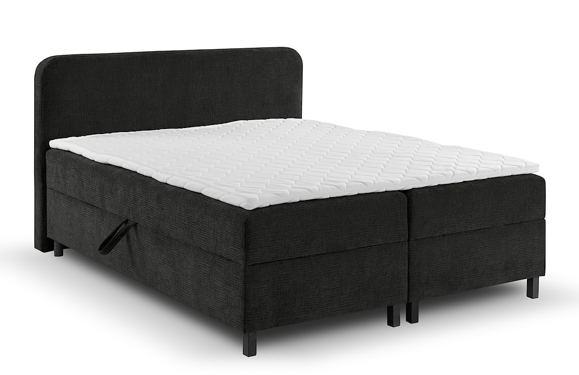 Łóżko kontynentalne z dwoma pojemnikami i topperem Noiro czarne 180/200 cm plecionka szenil nogi czarne 