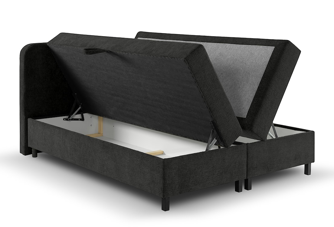 Łóżko kontynentalne z dwoma pojemnikami i topperem Noiro czarne 160/200 cm plecionka szenil nogi czarne  - zdjęcie 6
