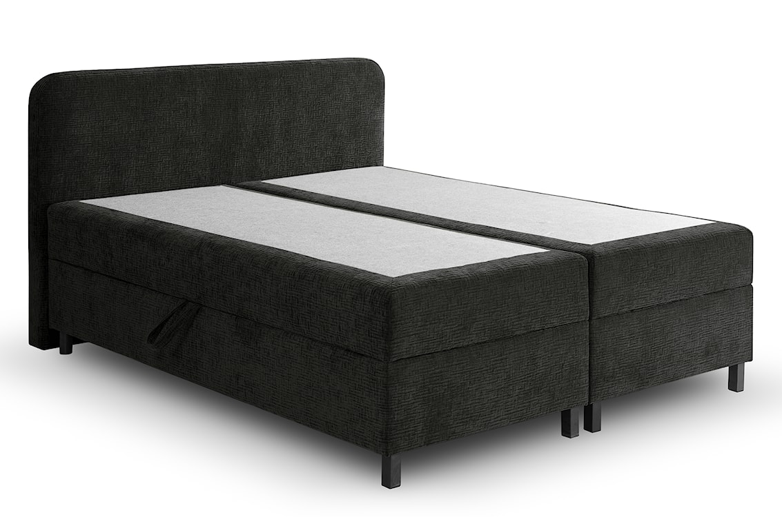 Łóżko kontynentalne z dwoma pojemnikami i topperem Noiro czarne 180/200 cm plecionka szenil nogi czarne  - zdjęcie 5