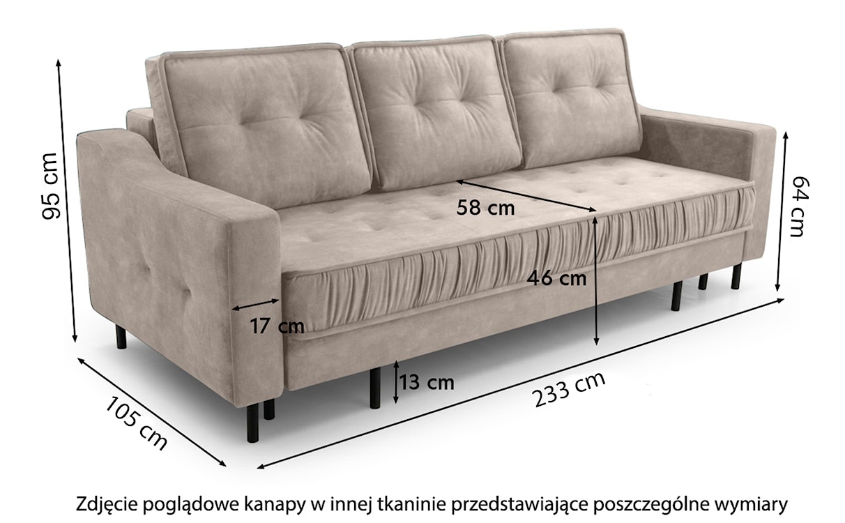 Kanapa rozkładana trzyosobowa Kojola z pojemnikiem musztardowa welur hydrofobowy  - zdjęcie 7