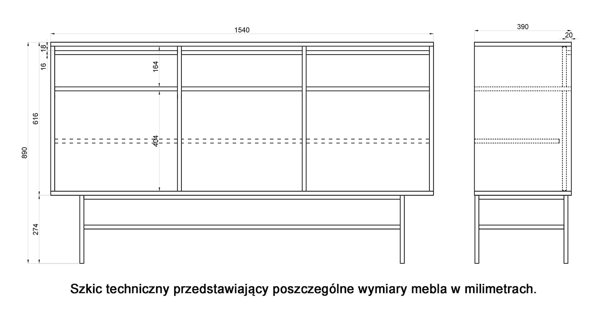 Komoda trzydrzwiowa Evo z szufladami i stelażem 154 cm Szałwiowy  - zdjęcie 8