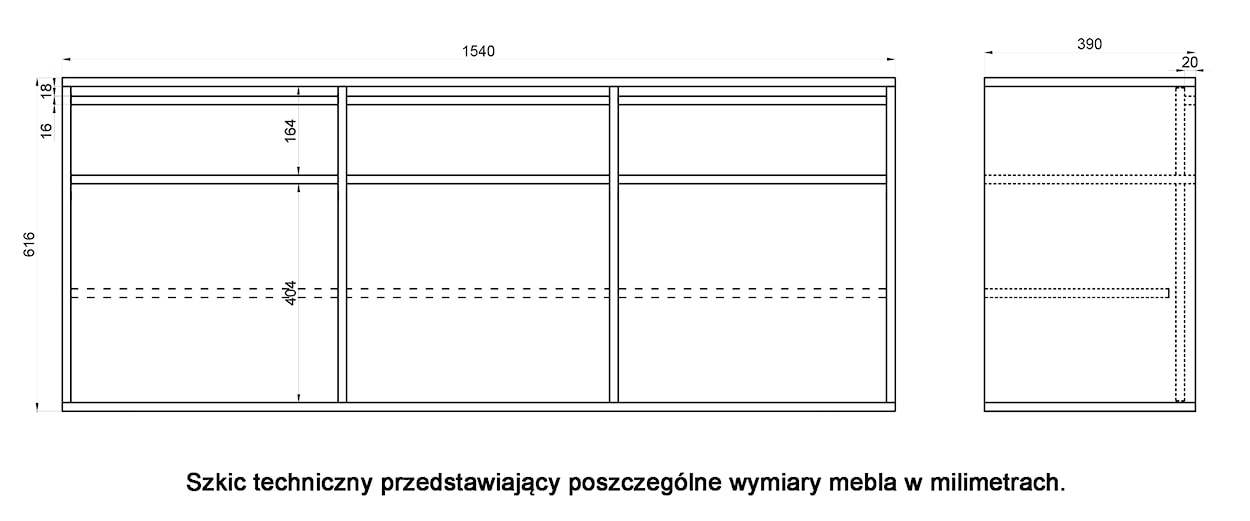 Komoda trzydrzwiowa Evo z szufladami wisząca 154 cm Beż piaskowy  - zdjęcie 8