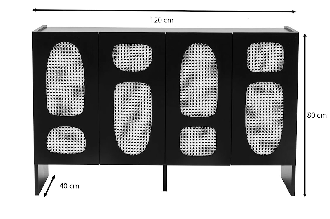 Komoda Aviale 120x80 cm z rattanowymi frontami czarna  - zdjęcie 12