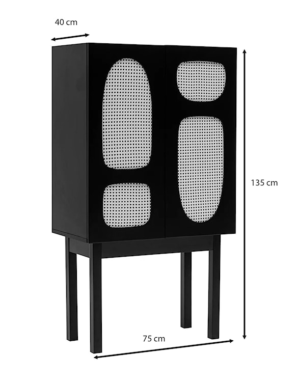 Komoda Aviale 135x75 cm z rattanowymi frontami czarna  - zdjęcie 12