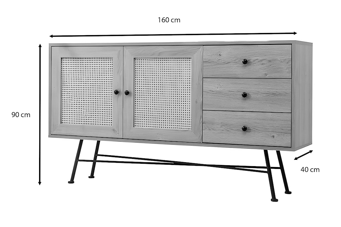 Komoda Crattale 160x90 cm z rattanowymi drzwiczkami czarna  - zdjęcie 10