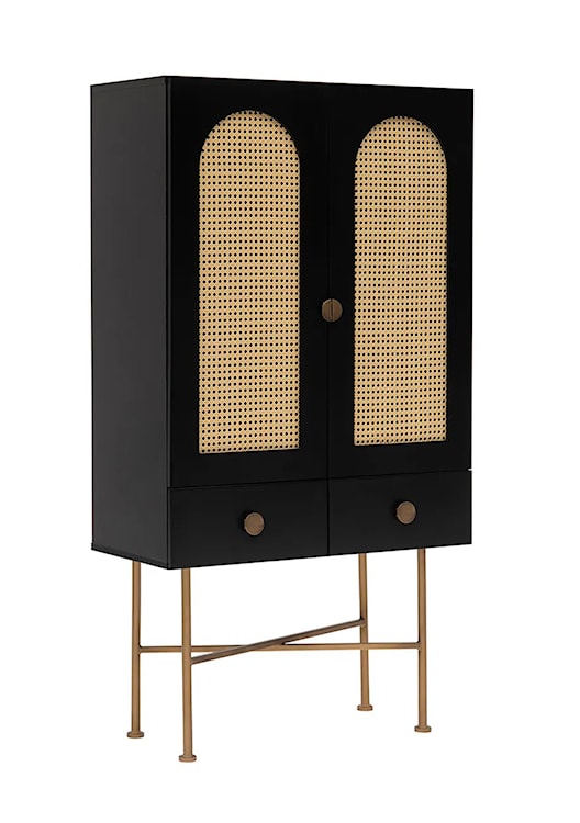 Komoda wysoka Lorites 150x80 cm z rattanowymi frontami czarna