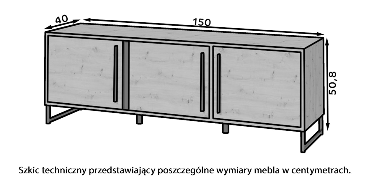 Komoda trzydrzwiowa Abirly 150 cm niska dąb artisan/czarna  - zdjęcie 4