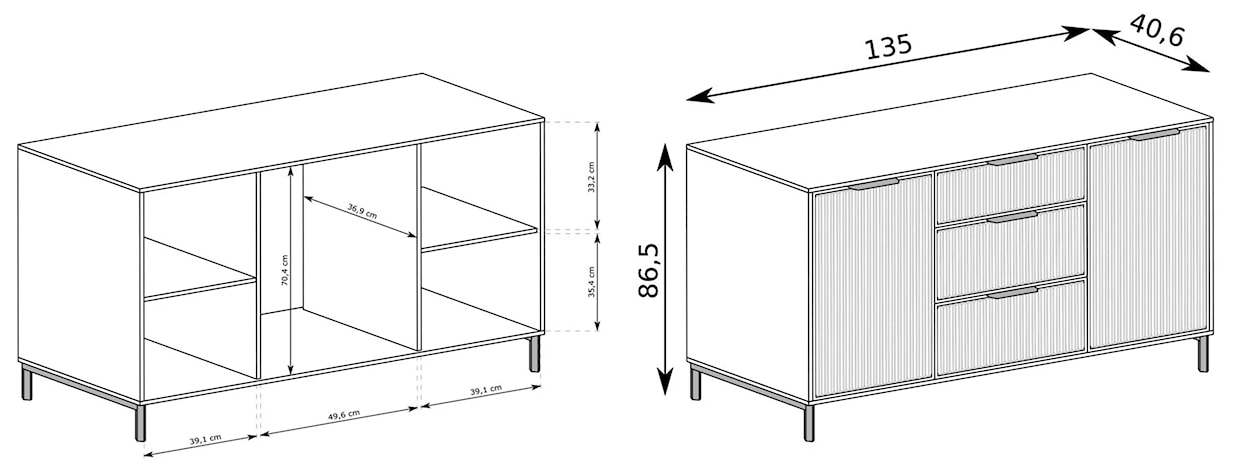 Komoda dwudrzwiowa Passimo 135cm z trzema szufladami szarobeżowa  - zdjęcie 4