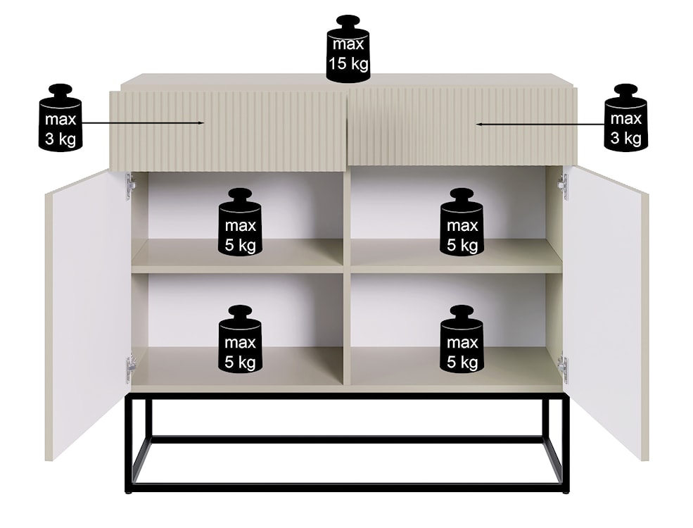 Komoda dwudrzwiowa Veldio z frezowanym frontem i dwiema szufladami 100 cm Biała ze złotymi nogami  - zdjęcie 10