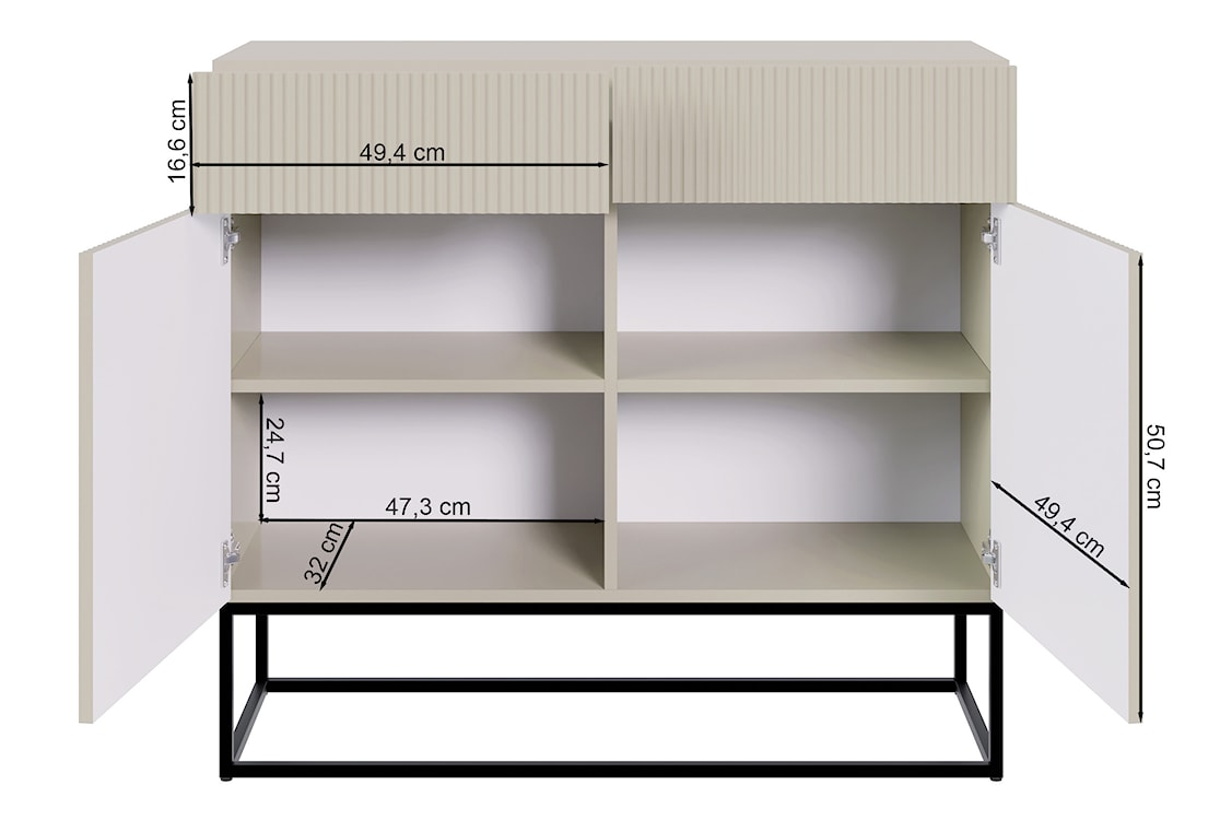 Komoda dwudrzwiowa Veldio z frezowanym frontem i dwiema szufladami 100 cm Biała ze złotymi nogami  - zdjęcie 8