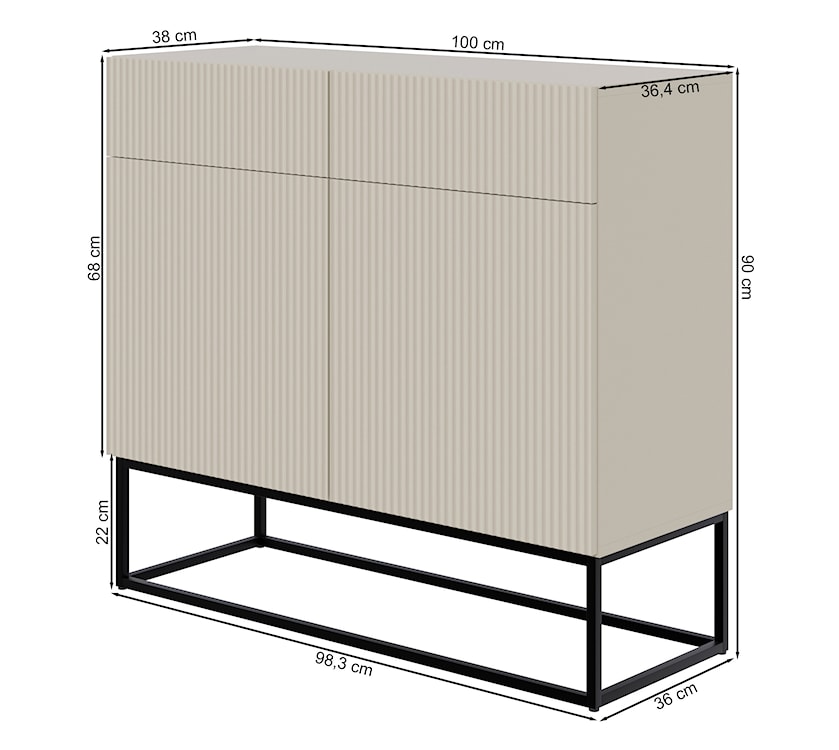 Komoda dwudrzwiowa Veldio z frezowanym frontem i dwiema szufladami 100 cm Biała ze złotymi nogami  - zdjęcie 7