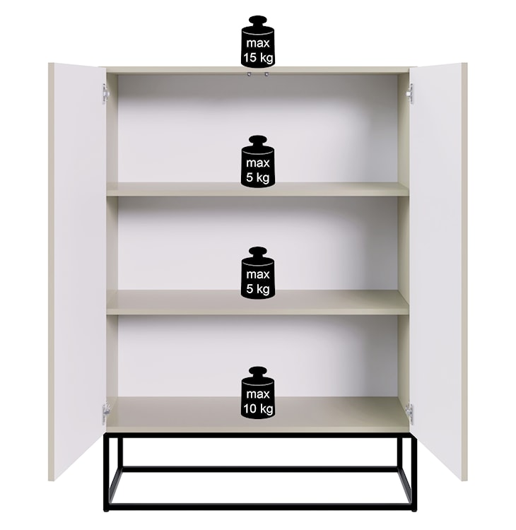 Komoda dwudrzwiowa Veldio z frezowanym frontem 90 cm Szary beż z czarnymi nogami   - zdjęcie 10