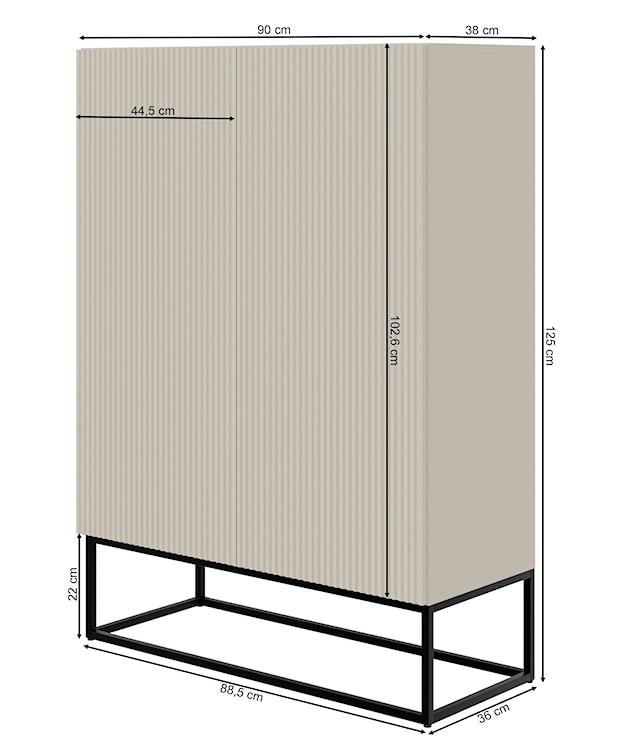 Komoda dwudrzwiowa Veldio z frezowanym frontem 90 cm Szary beż z czarnymi nogami   - zdjęcie 8