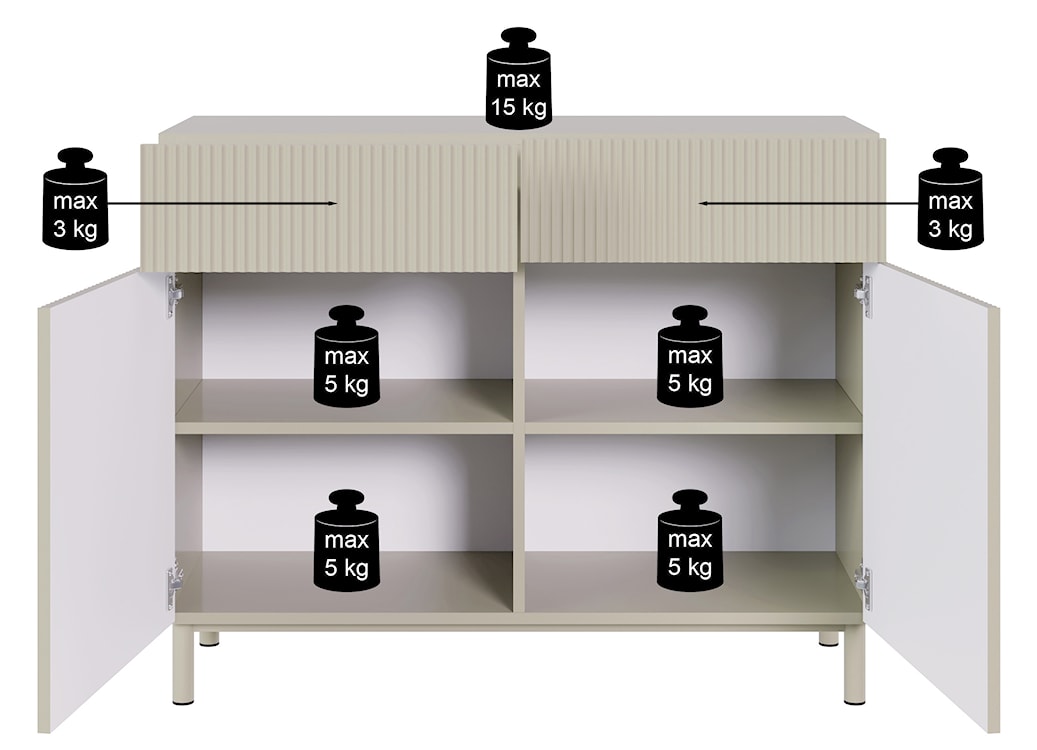 Komoda dwudrzwiowa Veldio New z frezowanym frontem i dwiema szufladami 100 cm czarna  - zdjęcie 12