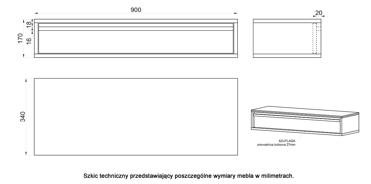 Konsola Evo z szufladą wisząca 90 cm Beż piaskowy  - zdjęcie 6