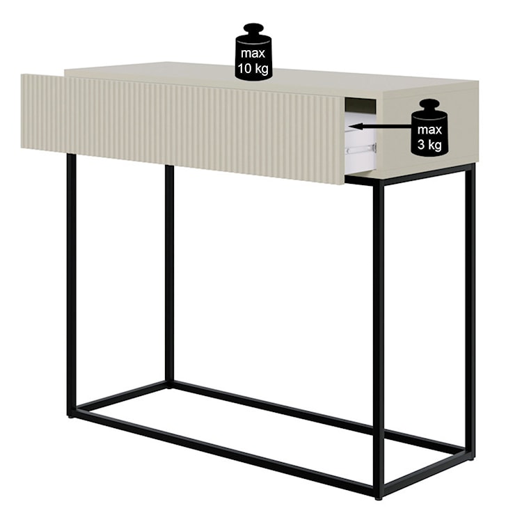 Konsola Veldio z frezowanym frontem i szufladą 90 cm Szary beż ze złotymi nogami  - zdjęcie 9