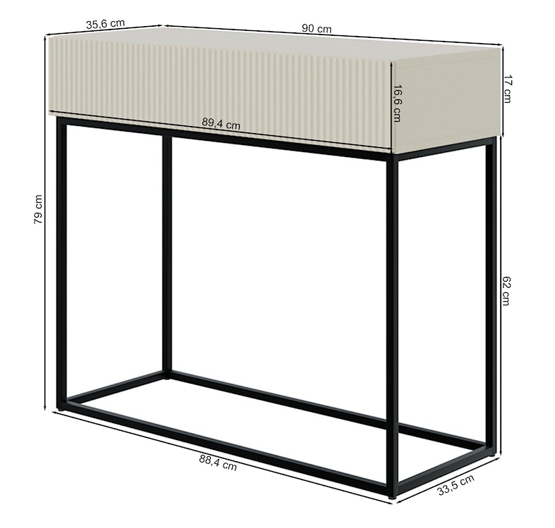 Konsola Veldio z frezowanym frontem i szufladą 90 cm Szary beż ze złotymi nogami  - zdjęcie 7