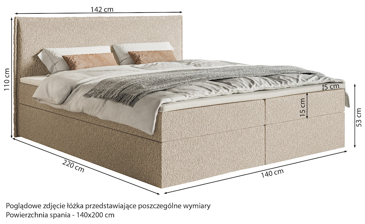 Łóżko kontynentalne 140x200 cm Softie z pojemnikami i topperem błękitne szenil   - zdjęcie 7