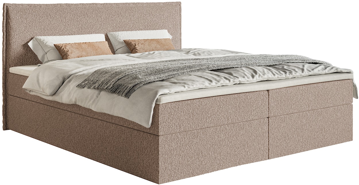 Łóżko kontynentalne 180x200 cm Softie z pojemnikami i topperem ciemnobeżowe szenil  