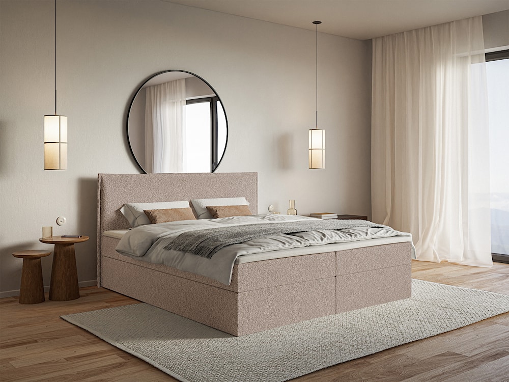 Łóżko kontynentalne 180x200 cm Softie z pojemnikami i topperem ciemnobeżowe szenil   - zdjęcie 2