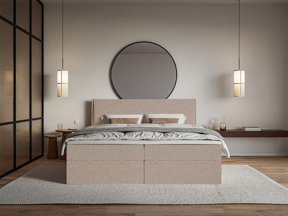 Łóżko kontynentalne 180x200 cm Softie z pojemnikami i topperem ciemnobeżowe szenil   - zdjęcie 3