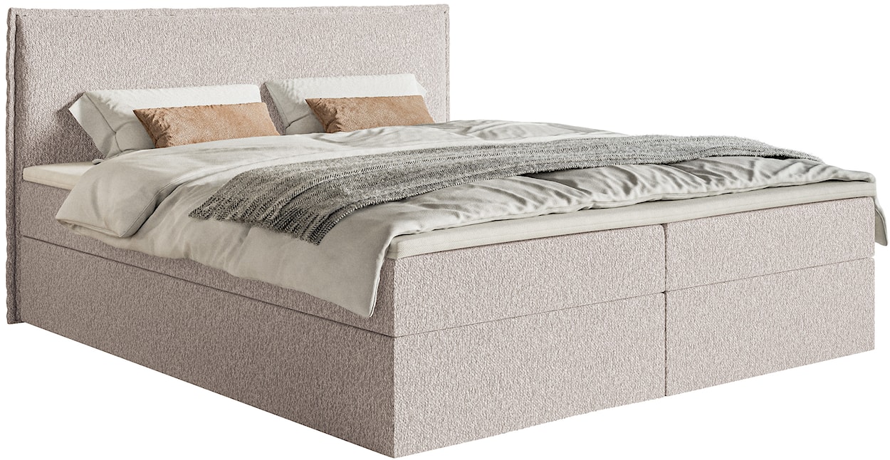 Łóżko kontynentalne 140x200 cm Softie z pojemnikami i topperem beżowe szenil  
