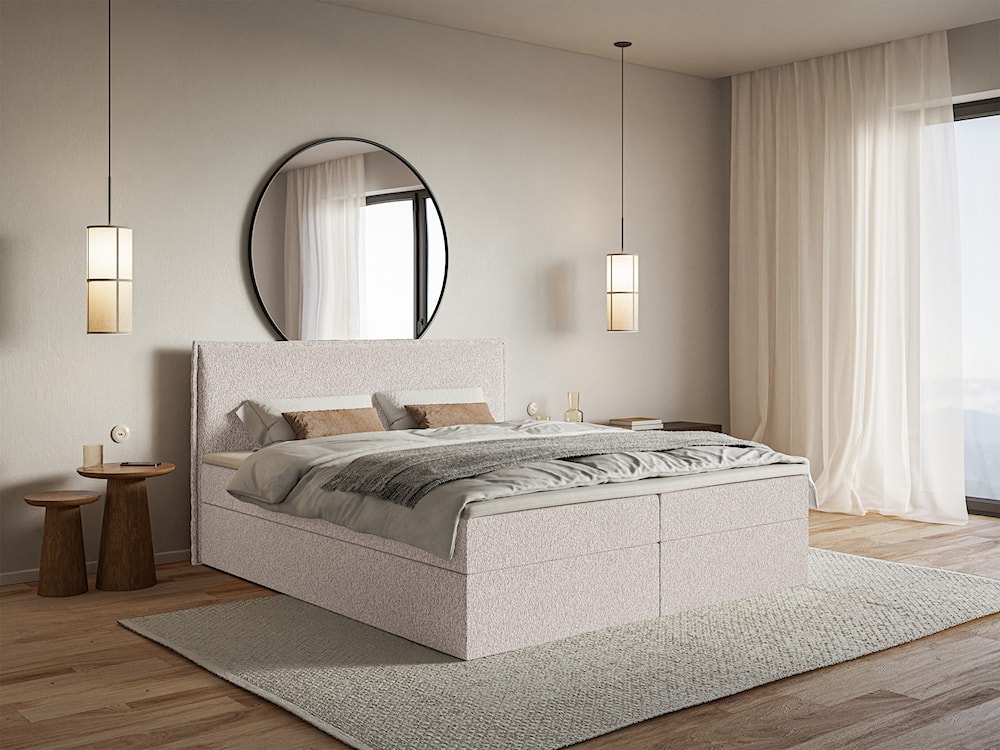 Łóżko kontynentalne 140x200 cm Softie z pojemnikami i topperem beżowe szenil   - zdjęcie 2
