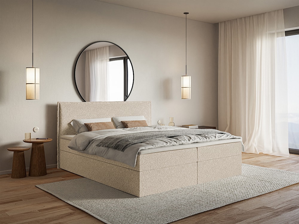 Łóżko kontynentalne 140x200 cm Softie z pojemnikami i topperem jasnobeżowe szenil   - zdjęcie 2