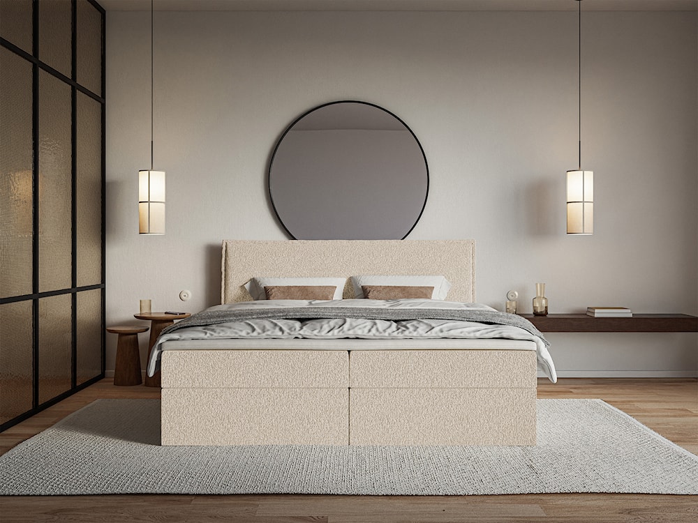 Łóżko kontynentalne 140x200 cm Softie z pojemnikami i topperem jasnobeżowe szenil   - zdjęcie 3