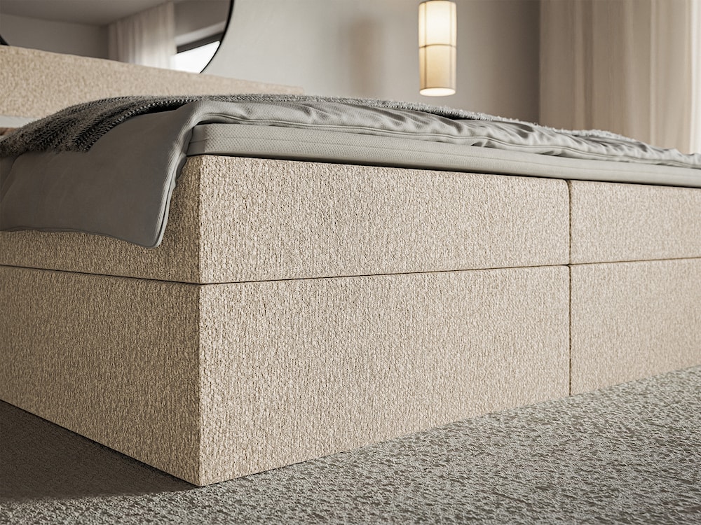 Łóżko kontynentalne 140x200 cm Softie z pojemnikami i topperem jasnobeżowe szenil   - zdjęcie 5
