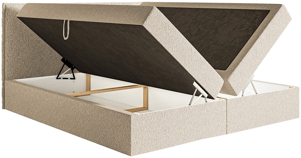 Łóżko kontynentalne 140x200 cm Softie z pojemnikami i topperem jasnobeżowe szenil   - zdjęcie 6