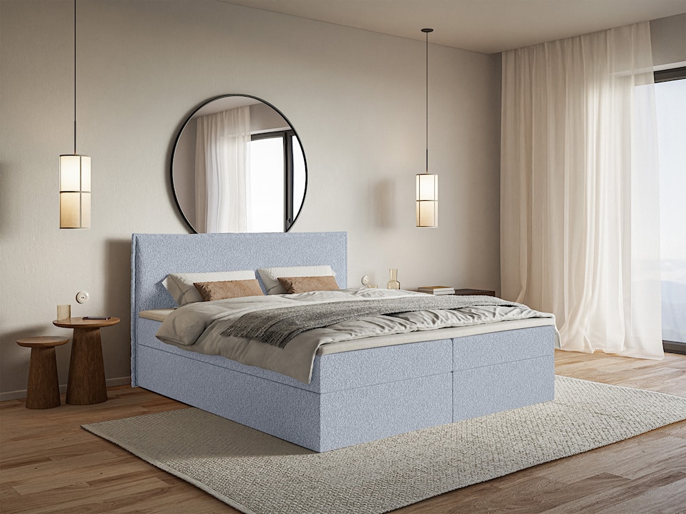 Łóżko kontynentalne 140x200 cm Softie z pojemnikami i topperem błękitne szenil   - zdjęcie 2