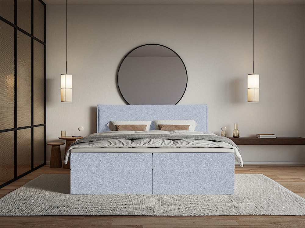 Łóżko kontynentalne 140x200 cm Softie z pojemnikami i topperem błękitne szenil   - zdjęcie 3