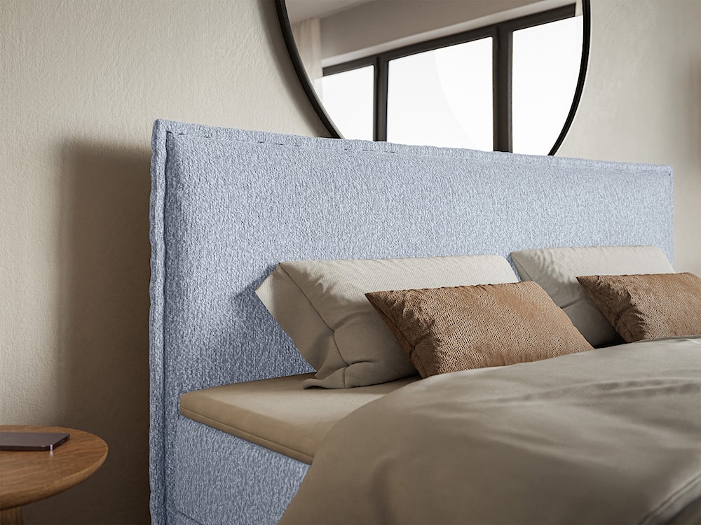 Łóżko kontynentalne 140x200 cm Softie z pojemnikami i topperem błękitne szenil   - zdjęcie 4